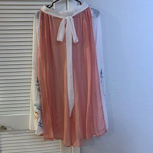 梵之舞 Women Embroidered Wide Leg Pants for Dancing, Pink and White, Size M